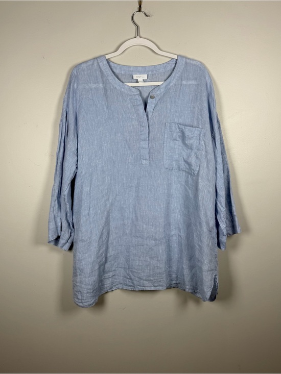 J. Jill Tops - J.Jill Pure 100% Linen Light Blue Chambray Tunic Top Lagenlook Coastal Large